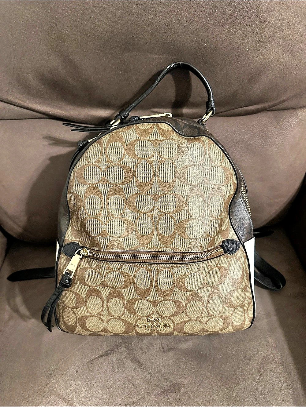 Coach Court Backpack In Signature Canvas Brown & Black